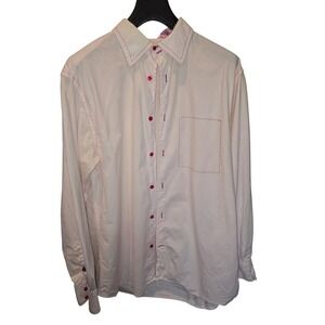 Tulliano Mens XL Pink White Striped Button Down Shirt Cotton Contrast Stitching